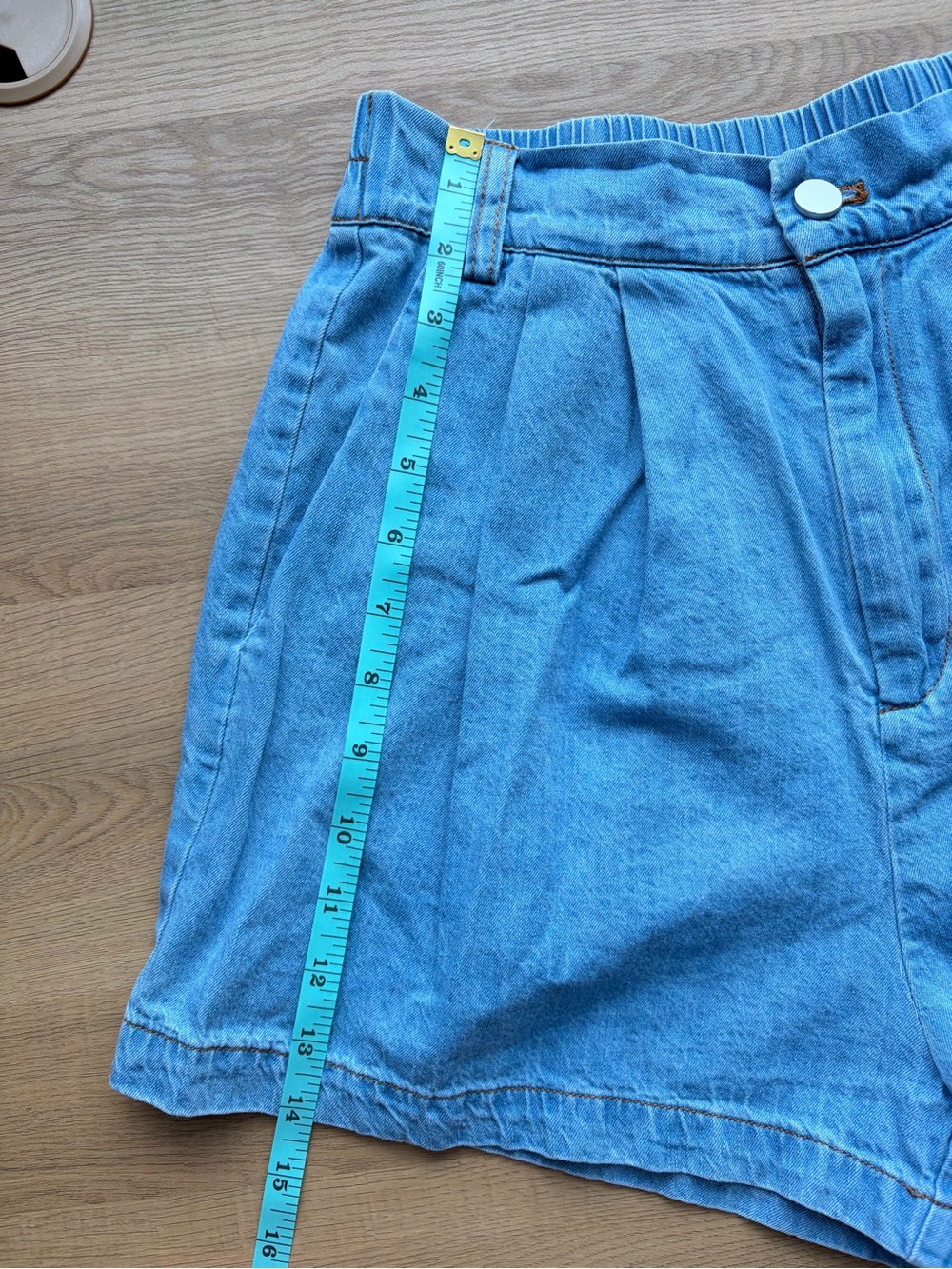 Light Blue High-Rise Pleated Soft Denim Shorts - Picture 5 of 6